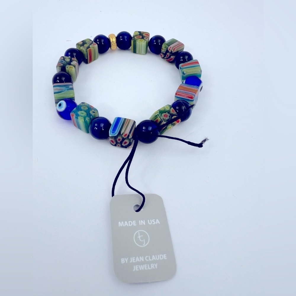 JEAN CLAUDE DEL ARTE MULTICOLOR GLASS 925 STERLING SILVER W/GOLD BRACELET - Picture 6 of 6